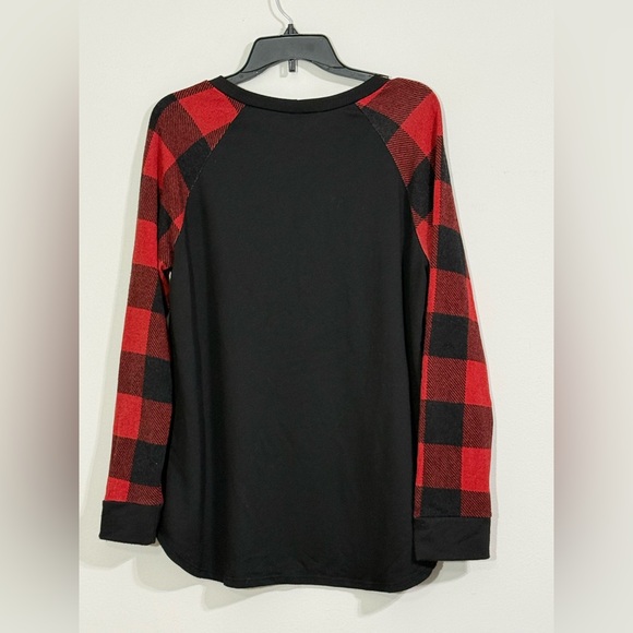 PinkBlush Buffalo Plaid Raglan Sleeve Tunic Top Black Red Curve Hem - Size XL - Picture 2 of 7